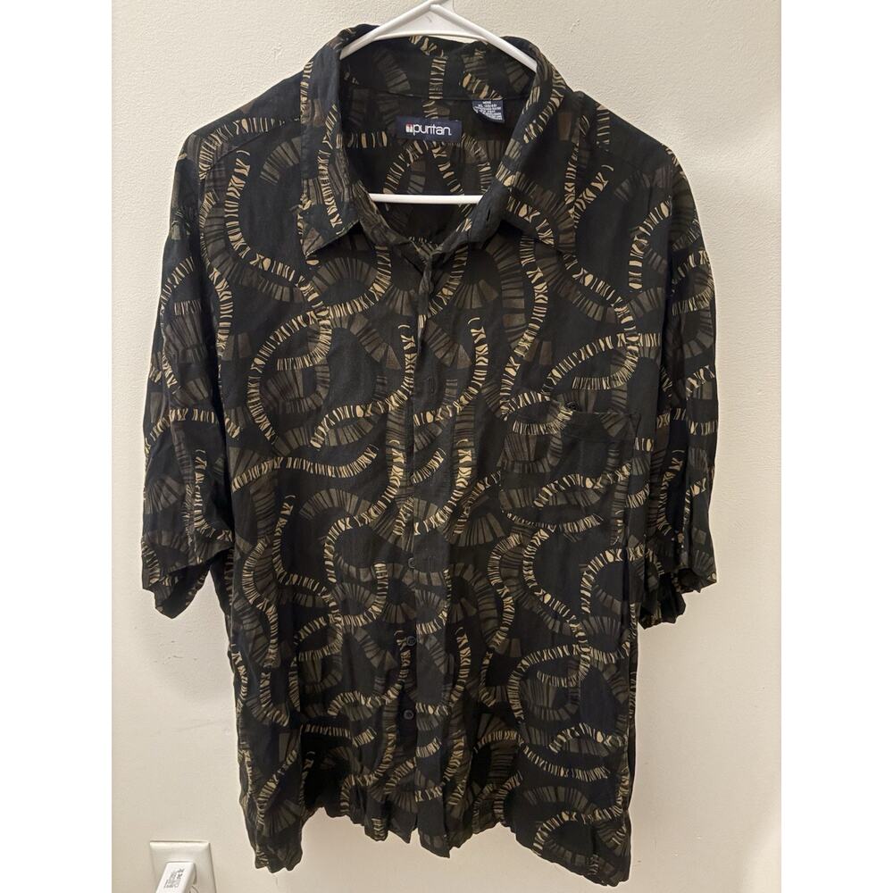 Vintage Button Up Shirt Mens XL Black Rayon Grunge 90s